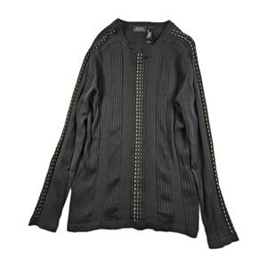 Axcess Liz Claiborne Mens Ribbed Knit Sweater Large Black Textured Crewneck